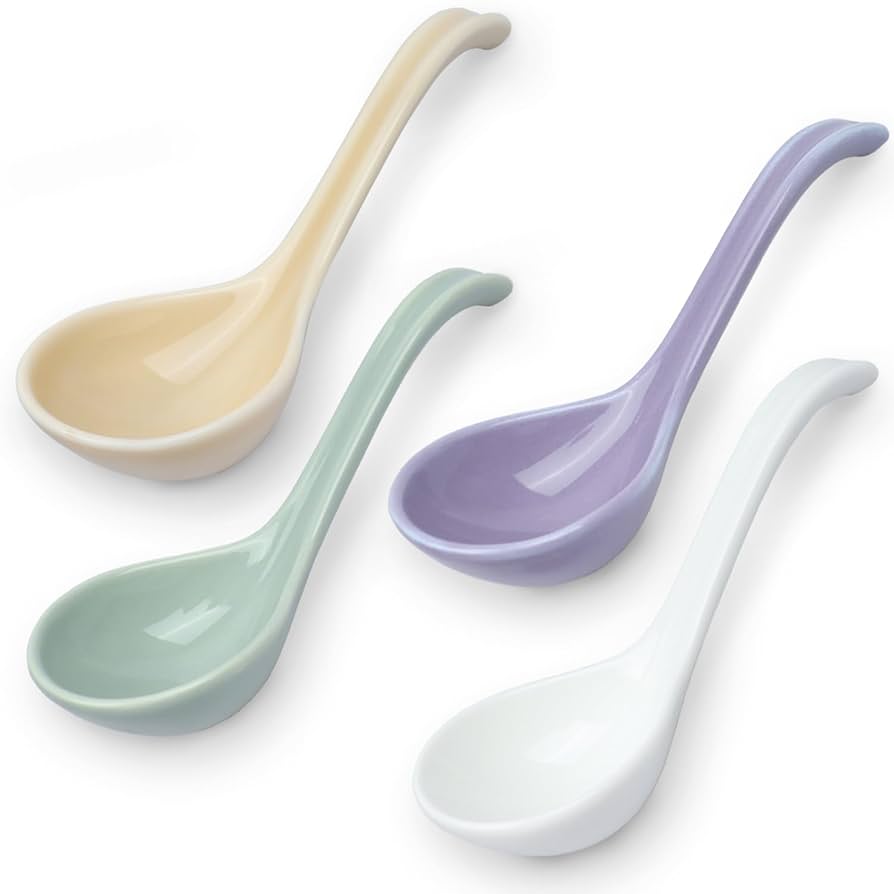 Amazon.com: Asian Soup Spoon Set of 4,Ceramic Ramen Spoons